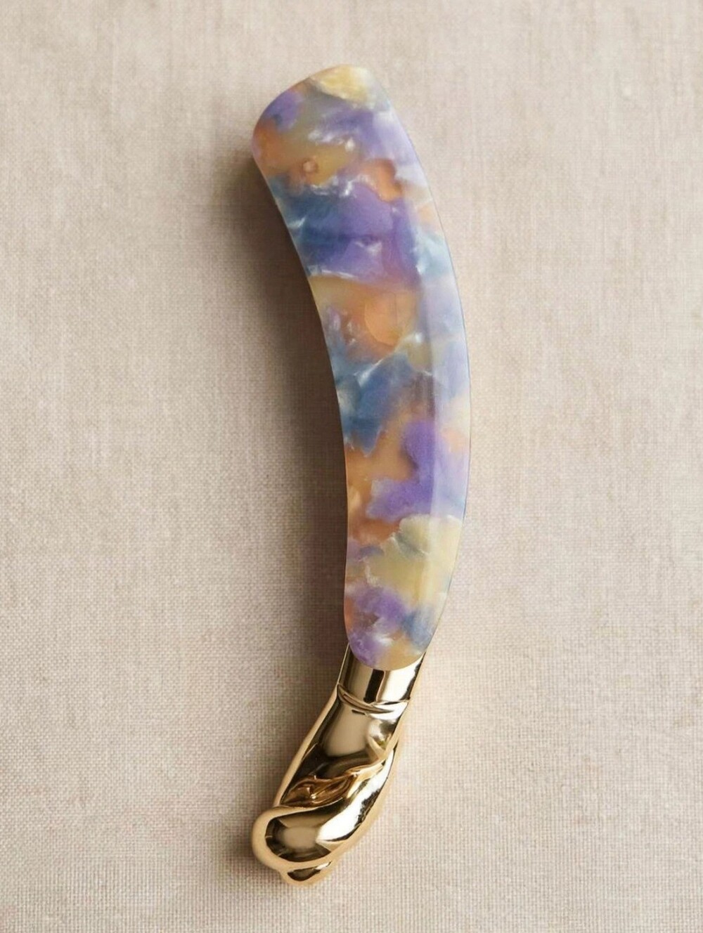 Marbled Acetate Vertical Banana Ponytail Hair Clip Elegant Curved Gold Metal